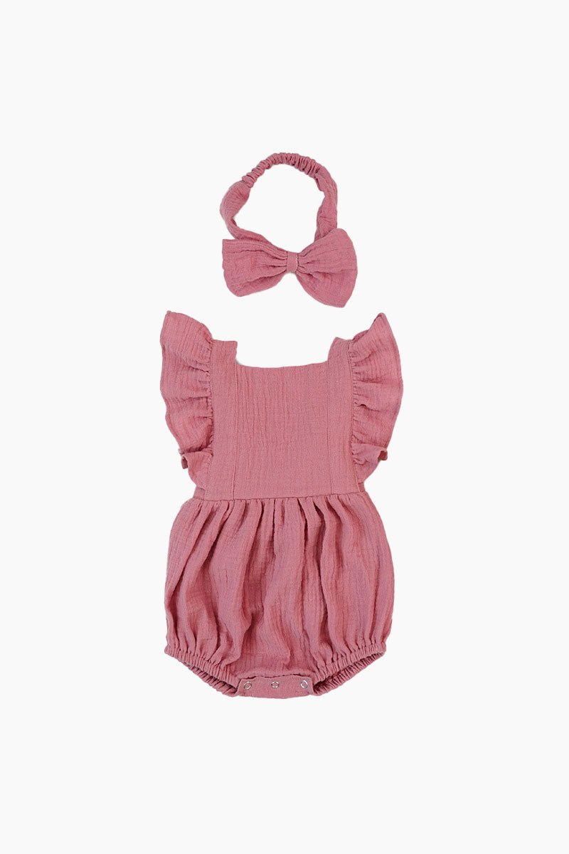 Organic Ruffled Headband Romper Set
