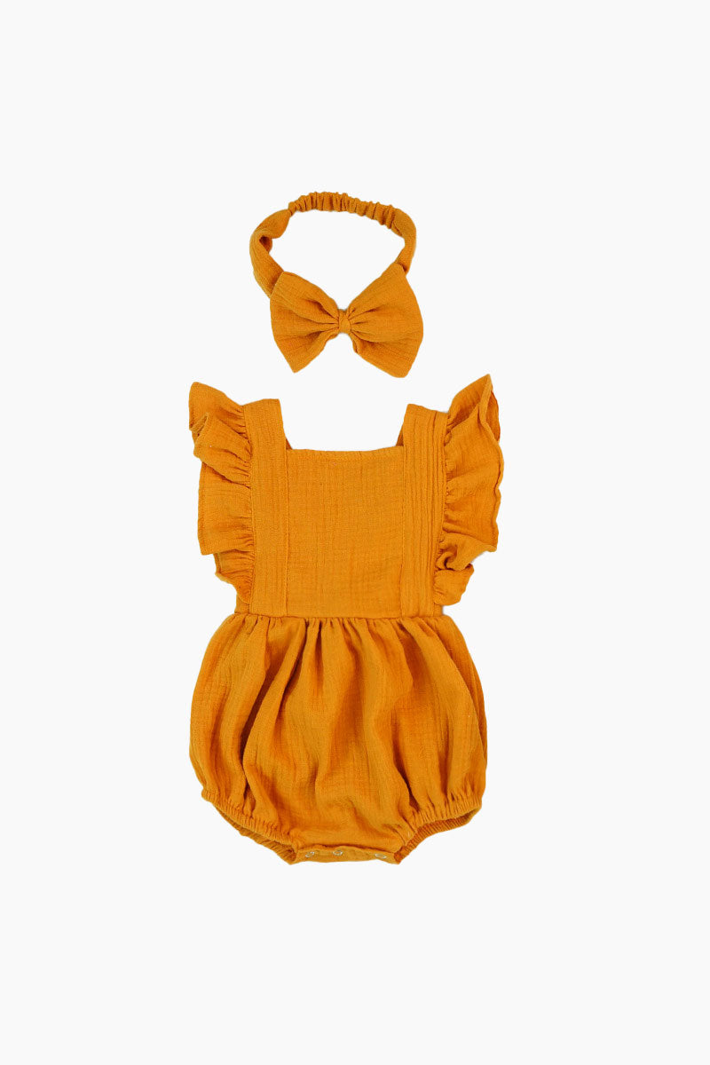 Organic Ruffled Headband Romper Set