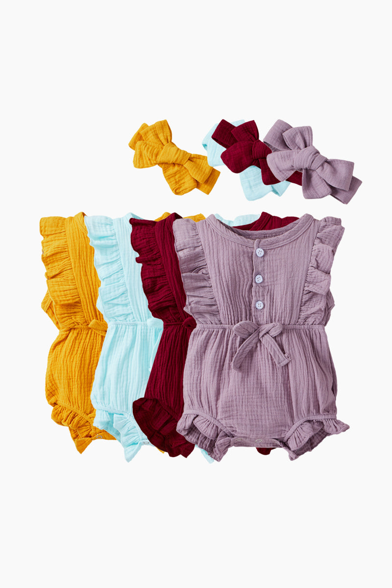 Cotton Sleeveless Baby Bodysuit With Headband