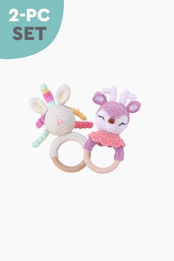 Friendly Critters Wooden Rattle Teether