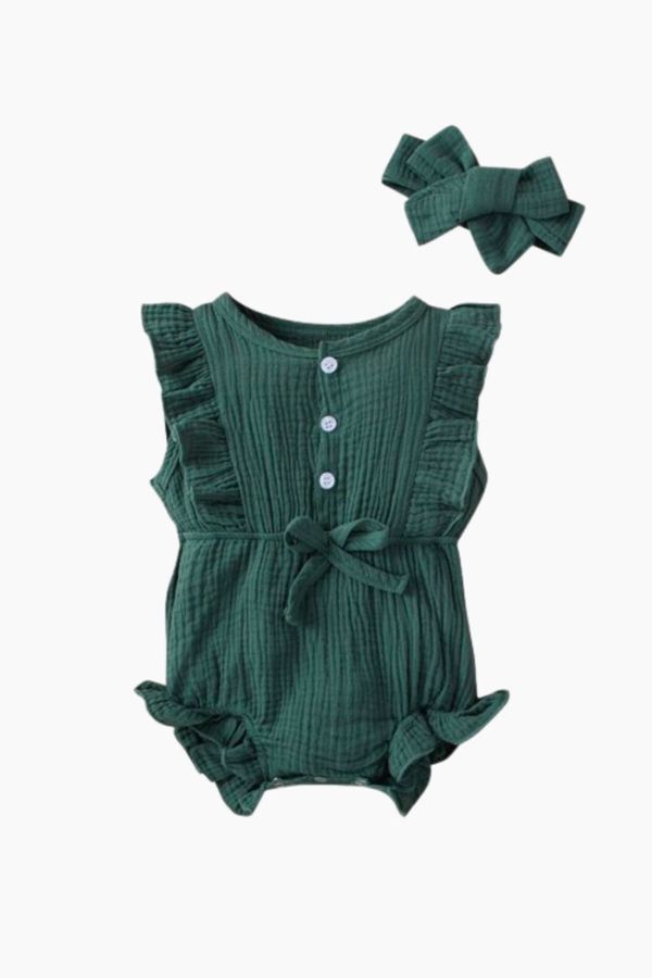 Cotton Sleeveless Baby Bodysuit With Headband