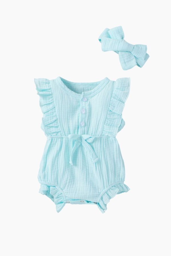 Cotton Sleeveless Baby Bodysuit With Headband