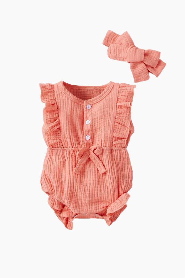 Cotton Sleeveless Baby Bodysuit With Headband