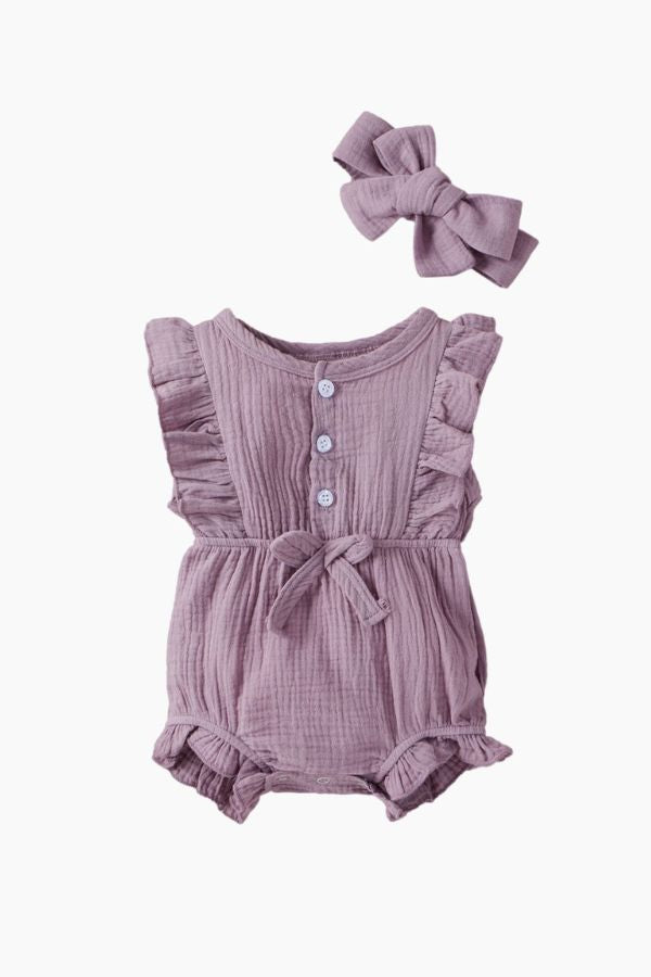 Cotton Sleeveless Baby Bodysuit With Headband