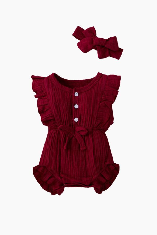 Cotton Sleeveless Baby Bodysuit With Headband