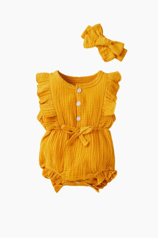 Cotton Sleeveless Baby Bodysuit With Headband